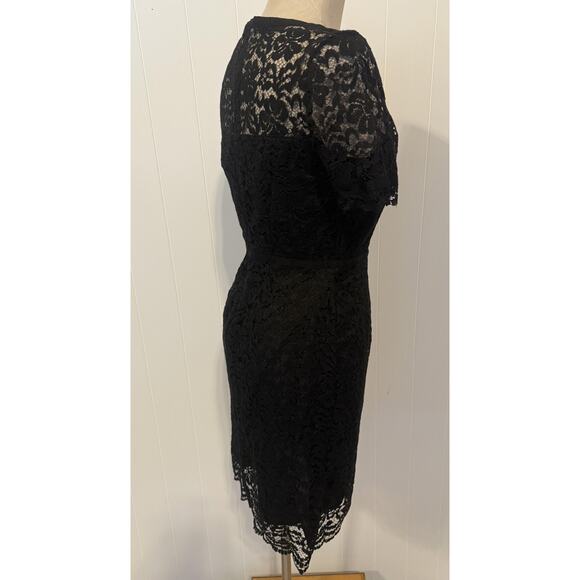 Elle Dress Womens 6 Black Lace Short Sleeve Sheath Little Black Dress Party New - Picture 4 of 11